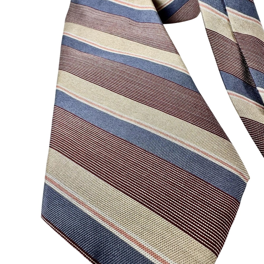 Christian Dior‎ Silk Tie Mens Burgundy Blue Cream Striped Vintage Paris New York